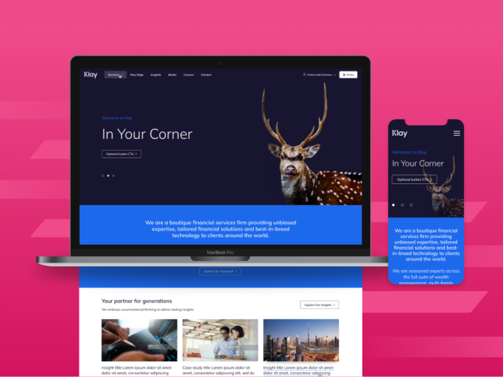 Screenshots of Klay website homepage on desktop and mobile