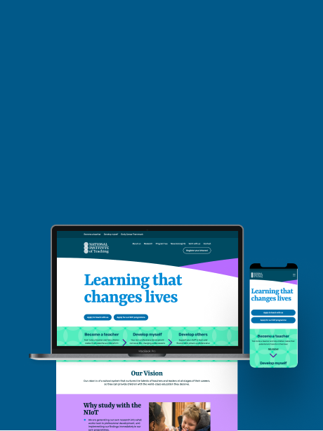 Screenshots of National Institue of Teaching homepage on desktop and mobile